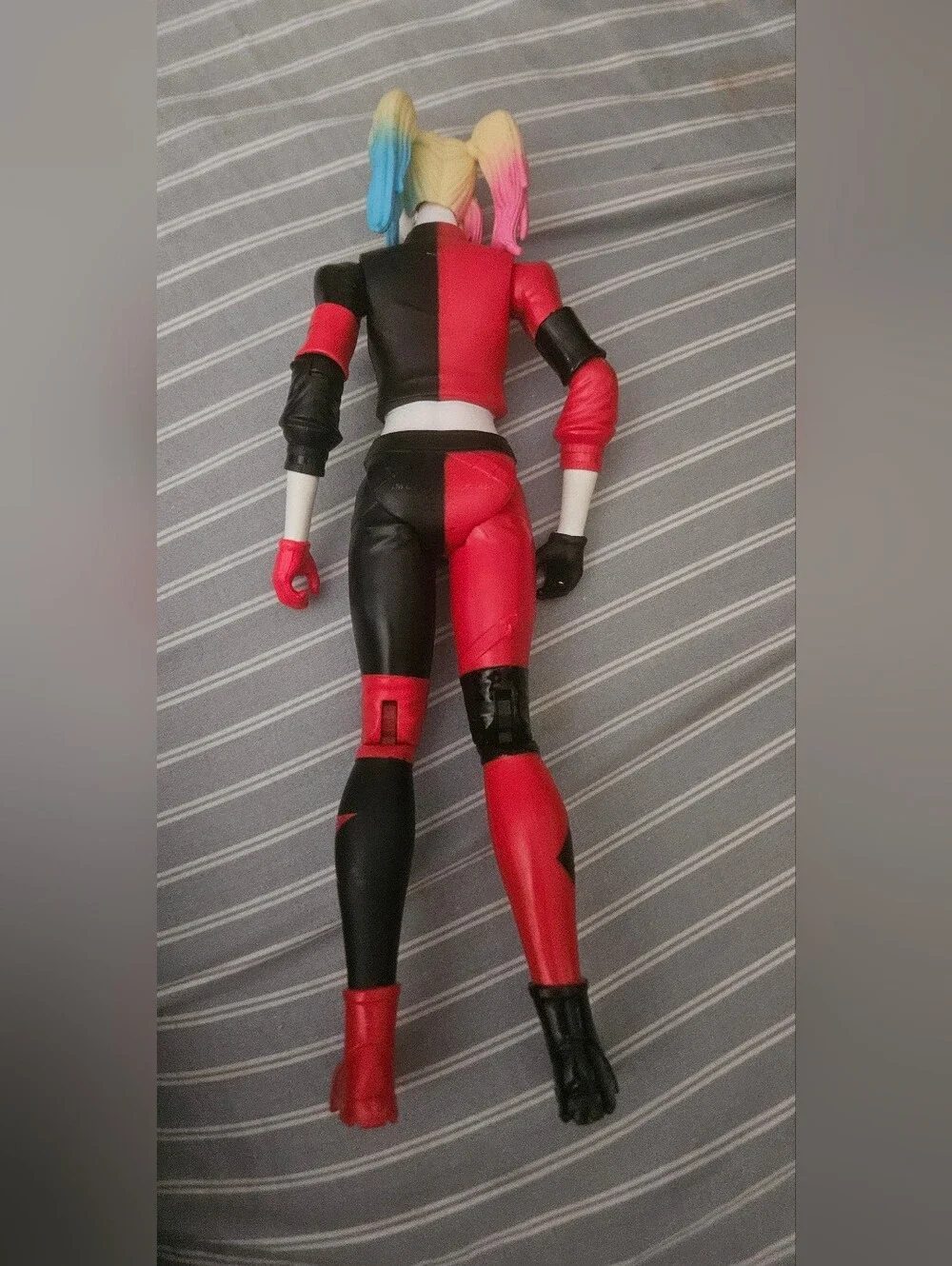 Harley Quinn Red & Black Action Figure with Blonde Pink/Blue Hair 12in